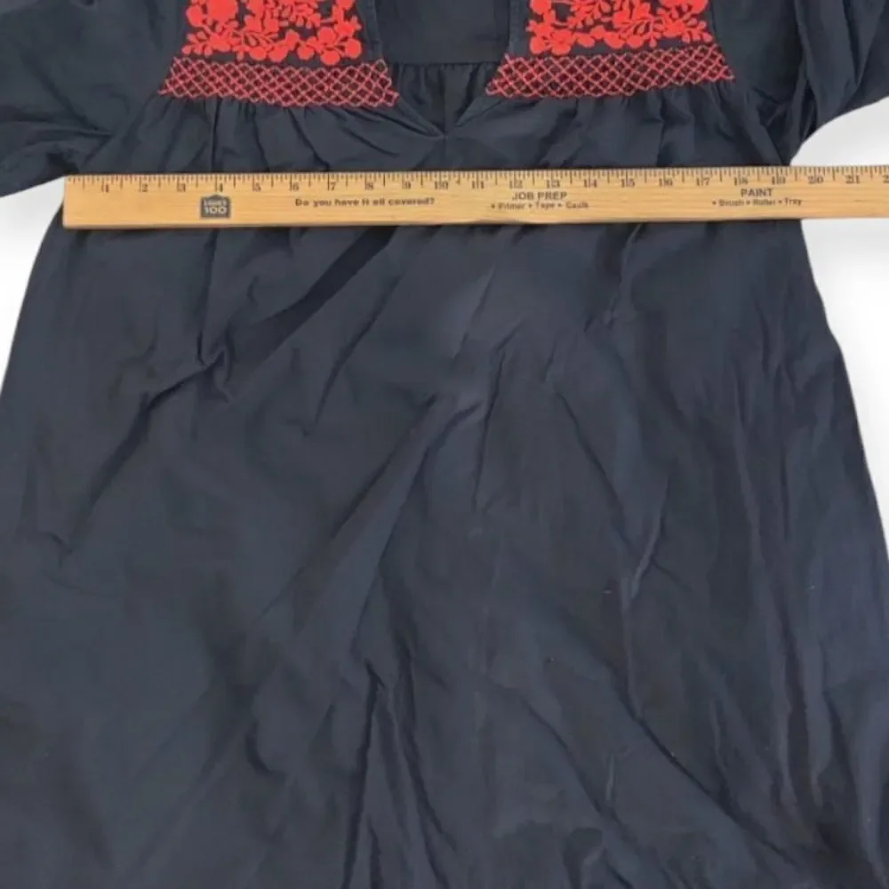 J. Crew Dark Blue Dress with Bright Red Embroidery Size S